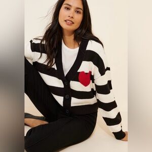 Anthropologie Heart Striped Cardigan Sweater